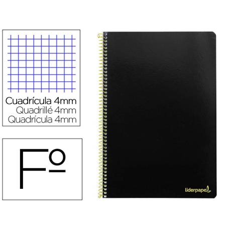 Cuaderno espiral Liderpapel folio smart Tapa blanda 80h 60gr cuadro 4mm con margen Color negro