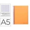 CUADERNO ESPIRAL LIDERPAPEL A5 MICRO WONDER TAPA PLASTICO 120H 90G CUADRO 5MM 5 BANDAS 6 TALADROS COLOR NARANJA