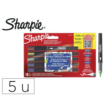 ROTULADOR SHARPIE ACRYLIC PUNTA PINCEL BLISTER DE 5 UNIDADES COLORES SURTIDOS