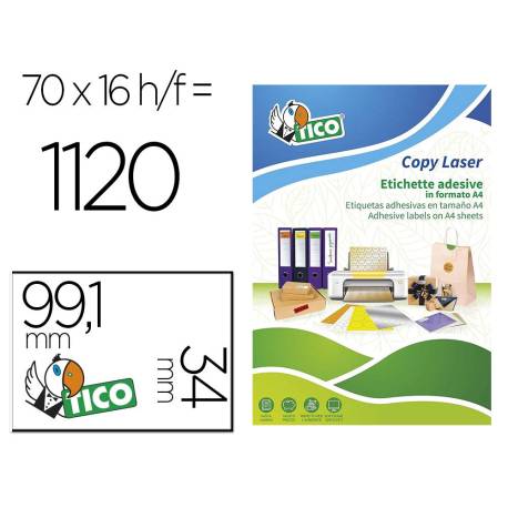 ETIQUETA ADHESIVA TICO NARANJA FLUOR PERMANENTE FSC LASER/INKJET/FOTOCOPIA 99,1X34 MM CAJA DE 1120 UNIDADES