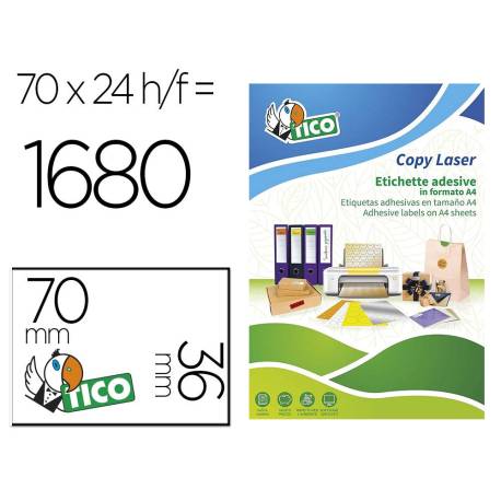 ETIQUETA ADHESIVA TICO NARANJA FLUOR PERMANENTE FSC LASER/INKJET/FOTOCOPIA 70X36 MM CAJA DE 1680 UNIDADES