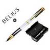 BOLIGRAFO BELIUS DUALITA CUERPO BLANCO COLOR NEGRO TINTA AZUL CAJA DE DISEÑO