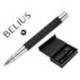 ROLLER Y ESTUCHE BELIUS TURBO ALUMINIO TEXTURA PUNTEADA NEGRO PLATEADO TINTA AZUL CAJA DE DISEÑO