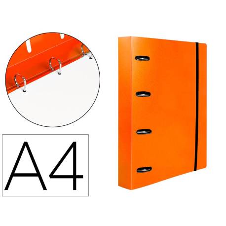 CARPETA 4 ANILLAS 25 MM LIDERPAPEL DIN A4 COLOR NARANJA POLIPROPILENO