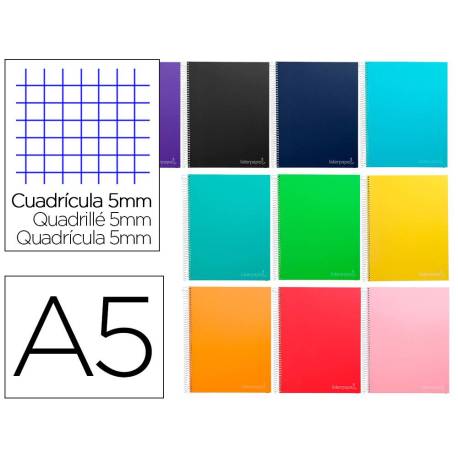 Bloc Liderpapel DIN A5 micro jolly cuadro 5mm 5 bandas 6 taladros tapa forrada 75 gr color “no se puede elegir”