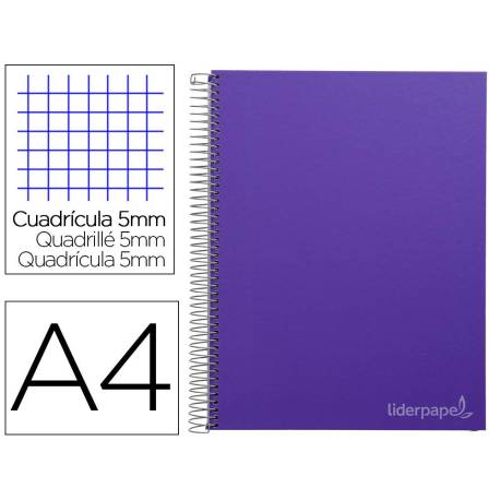 Bloc Liderpapel Din A4 micro jolly cuadrícula 5mm 5 bandas 4 taladros tapa forrada 75 gr color morado