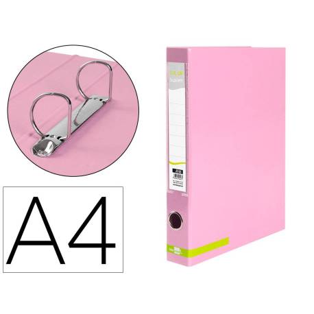 CARPETA DE 2 ANILLAS 25 MM MIXTAS LIDERPAPEL DIN A4 COLOR ROSA CARTON FORRADO