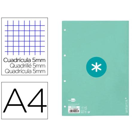 RECAMBIO LIDERPAPEL DIN A4 ANTARTIK 80 HOJAS 90G/M2 CUADRO 5 MM 4 TALADROS 1 BANDA MARCO COLOR MENTA