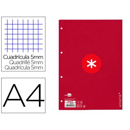 RECAMBIO LIDERPAPEL DIN A4 ANTARTIK 80 HOJAS 90G/M2 CUADRO 5 MM 4 TALADROS 1 BANDA MARCO COLOR FRAMBUESA