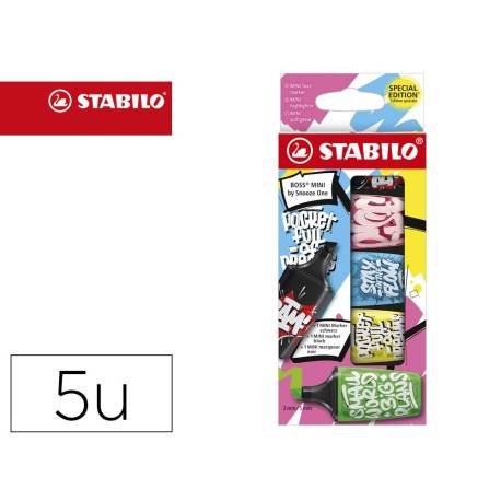 ROTULADOR STABILO BOSS MINI FLUORESCENTE BY SNOOZE ONE ESTUCHE DE 5 UNIDADES COLORES SURTIDOS