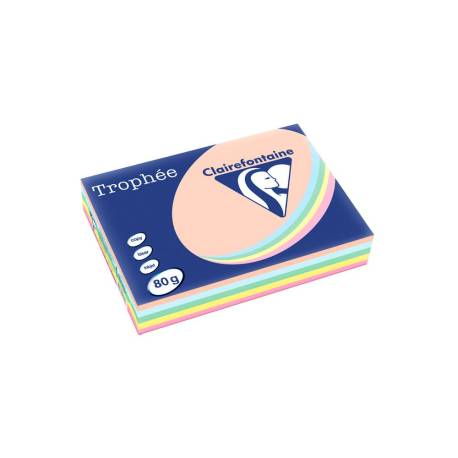 PAPEL COLOR TROPHEE A4 80GR 5 COLORES SURTIDOS PASTEL PAQUETE DE 500 HOJAS (100 HOJAS X COLOR)