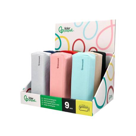 ESTUCHE PORTATODO LIDERPAPEL CLASSIC RECTANGULAR CON ASA 210X70MM EXPOSITOR COLORES SURTIDOS 9 UNIDADES