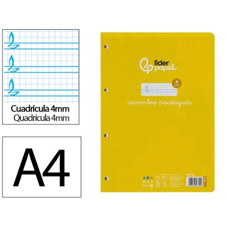 Recambio Liderpapel DIN A4 4 taladros 70 gr cuadriculado pautado 4 mm