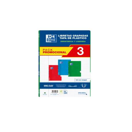 LIBRETA ESCOLAR OXFORD OPENFLEX DIN A4 48 HOJAS CUADRO 4 MM PACK DE 3 UNIDADES COLORES SURTIDOS