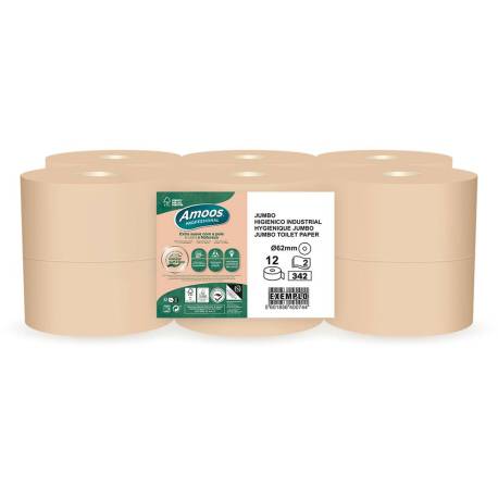 PAPEL HIGIENICO AMOOS NATURALLY JUMBO PROFESSIONAL 2 CAPAS PASTA CRUDA PAQUETE DE 6 ROLLOS 120 M