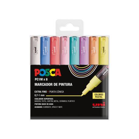 ROTULADOR UNI POSCA PC-1M MARCADOR DE PINTURA PUNTA EXTRAFINA 0,7 MM BLISTER DE 8 UNIDADES COLORES PASTEL