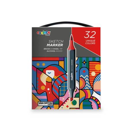 ROTULADOR CARIOCA PLUS SKETCH MARKER DOBLE PUNTA PINCEL Y BISELADA CAJA PREMIUM 32 UNIDADES COLORES SURTIDOS