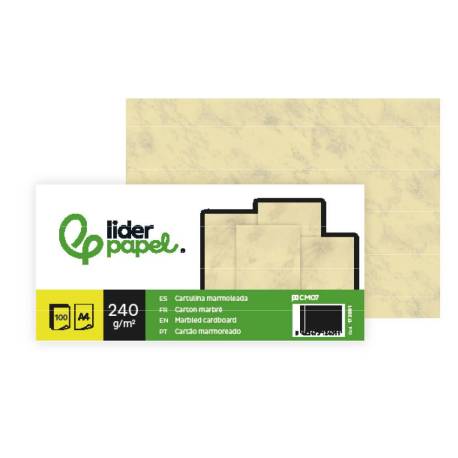 CARTULINA MARMOLEADA LIDERPAPEL DIN A4 240GR CREMA CLARO PAQUETE DE 100 HOJAS