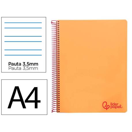 CUADERNO ESPIRAL LIDERPAPEL A4 WONDER TAPA PLASTICO 80H 90GR PAUTA ANCHA 3,5MM CON MARGEN COLOR NARANJA