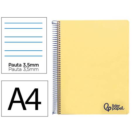 CUADERNO ESPIRAL LIDERPAPEL A4 WONDER TAPA PLASTICO 80H 90GR PAUTA ANCHA 3,5MM CON MARGEN COLOR AMARILLO