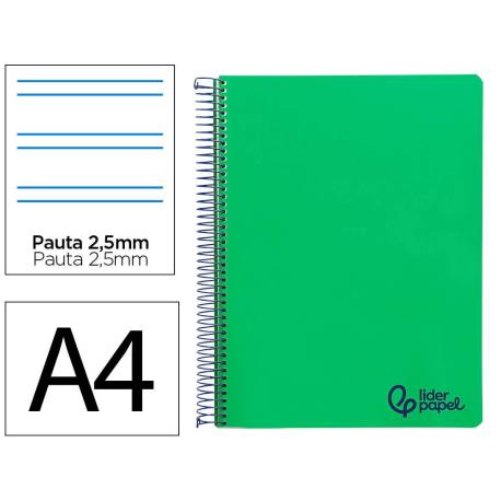 CUADERNO ESPIRAL LIDERPAPEL A4 WONDER TAPA PLASTICO 80H 90GR PAUTA ESTRECHA 2,5MM CON MARGEN COLOR VERDE OSCURO