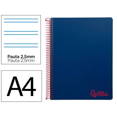 CUADERNO ESPIRAL LIDERPAPEL A4 WONDER TAPA PLASTICO 80H 90GR PAUTA ESTRECHA 2,5MM CON MARGEN COLOR AZUL MARINO