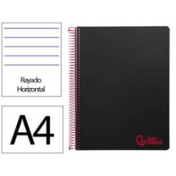 CUADERNO ESPIRAL LIDERPAPEL A4 WONDER TAPA PLASTICO 80H 90GR RAYADO HORIZONTAL CON MARGEN COLOR NEGRO