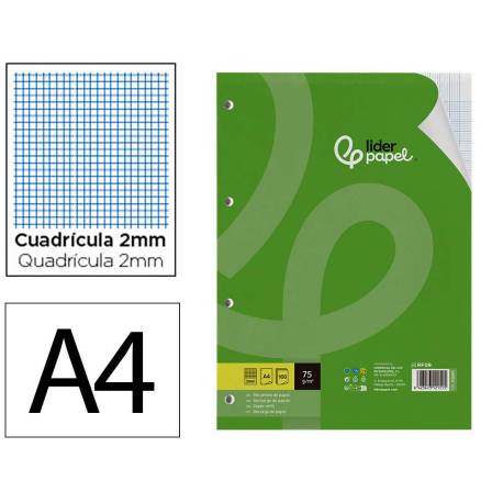 RECAMBIO LIDERPAPEL DIN A4 100 HOJAS 75 GR MILIMETRADO SIN MARGEN 4 TALADROS