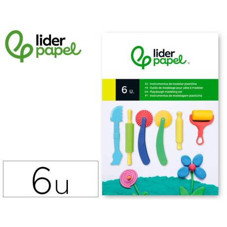 INSTRUMENTOS DE MODELAR LIDERPAPEL PARA PLASTILINA DE PLASTICO CAJA DE 6 PIEZAS