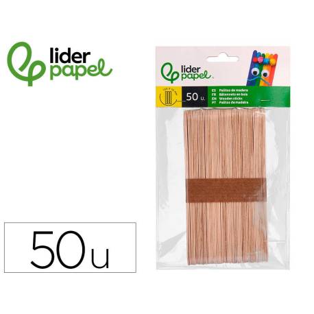 PALITOS DE MADERA LIDERPAPEL COLORES SURTIDOS 15 X 1,8 CM BOLSA CON 50 UNIDADES