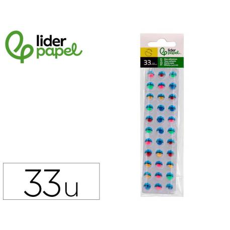 OJO ADHESIVO LIDERPAPEL 10 MM CON PUPILA DE COLOR Y PESTAÑA DE COLOR PACK DE 33 UNIDADES