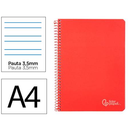 CUADERNO ESPIRAL LIDERPAPEL DIN A4 WITTY TAPA DURA 80H 90GR PAUTA 3,5MM CON MARGEN COLOR ROJO