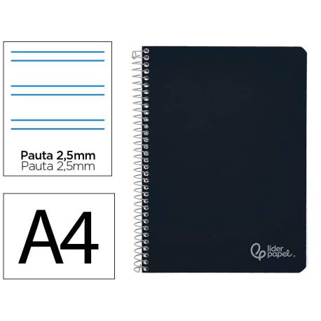 CUADERNO ESPIRAL LIDERPAPEL DIN A4 WITTY TAPA DURA 80H 90GR PAUTA 2,5MM CON MARGEN COLOR NEGRO