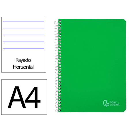 CUADERNO ESPIRAL LIDERPAPEL DIN A4 WITTY TAPA DURA 80H 90GR RAYADO HORIZONTAL CON MARGEN COLOR VERDE