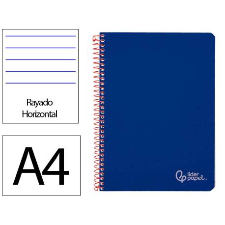 CUADERNO ESPIRAL LIDERPAPEL DIN A4 WITTY TAPA DURA 80H 90GR RAYADO HORIZONTAL CON MARGEN COLOR AZUL OSCURO