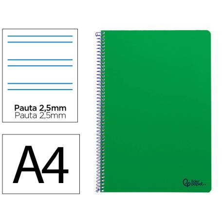 CUADERNO ESPIRAL LIDERPAPEL DIN A4 SMART TAPA BLANDA 80H 75GR PAUTA 2,5MM CON MARGEN COLOR VERDE