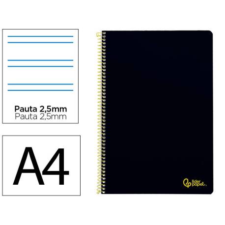 CUADERNO ESPIRAL LIDERPAPEL DIN A4 SMART TAPA BLANDA 80H 75GR PAUTA 2,5MM CON MARGEN COLOR NEGRO
