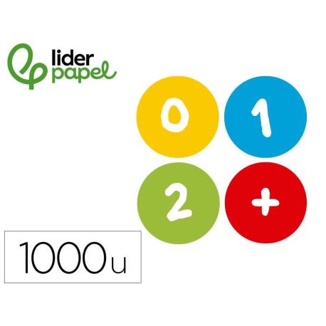 GOMETS LIDERPAPEL AUTOADHESIVO S REDONDO NUMEROS 20 MM COLORES SURTIDOS ROLLO DE 1000 UNIDADES EN CAJA DE CARTON