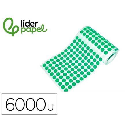 GOMETS LIDERPAPEL AUTOADHESIVO S CIRCULOS 10,5 MM VERDE ROLLO DE 6000 UNIDADES EN CAJA DE CARTON