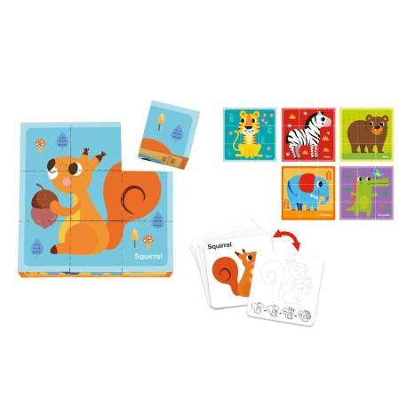PUZLE INFANTIL IMAGINOVO MADERA CUBOS DE ANIMALES +24 MESES 15 PIEZAS INCLUYE 12 PATRONES 22X22X6,4CM