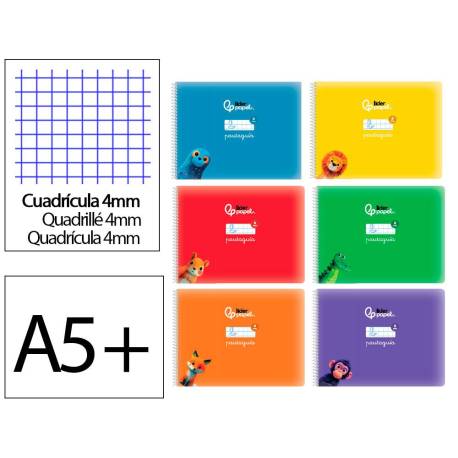 LIBRETA LIDERPAPEL PAUTAGUIA TAPA CARTONCILLO 32H DIN A5+ 75GR CUADRICULADO PAUTADO 4MM APAISADA CON MARGEN 6 COLORES