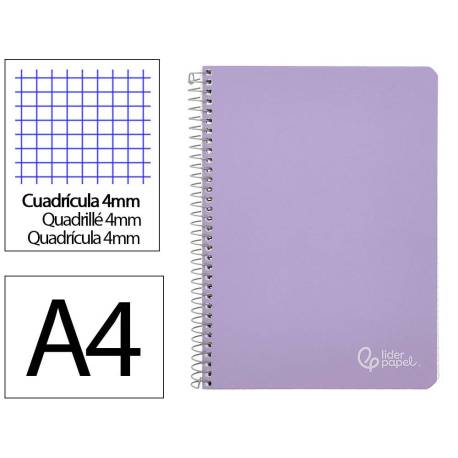 CUADERNO ESPIRAL LIDERPAPEL DIN A4 WITTY TAPA DURA 80H 90GR CUADRO 4MM CON MARGEN COLOR VIOLETA