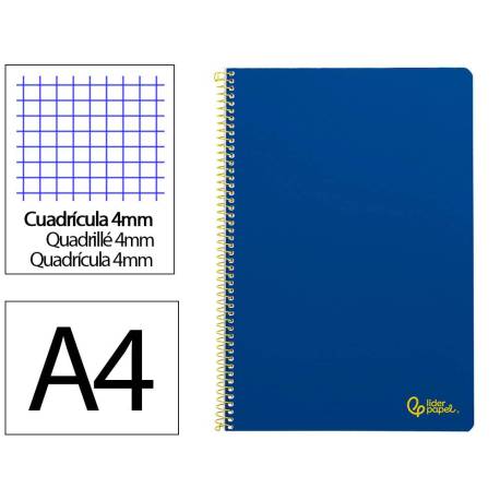 CUADERNO ESPIRAL LIDERPAPEL DIN A4 SMART TAPA BLANDA 80H 75GR CUADRO 4MM CON MARGEN COLOR AZUL OSCURO
