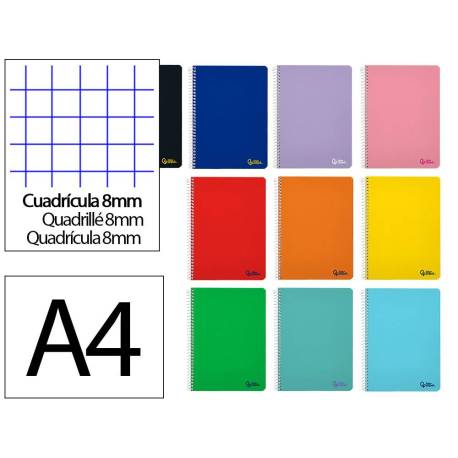 CUADERNO ESPIRAL LIDERPAPEL DIN A4 SMART TAPA BLANDA 80H 75GR CUADRO 8 MM CON MARGEN COLORES SURTIDOS
