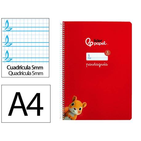 CUADERNO ESPIRAL LIDERPAPEL DI N A4 PAUTAGUIA TAPA BLANDA 80H 75 GR CUADRO PAUTADO 5MM COLOR ROJO