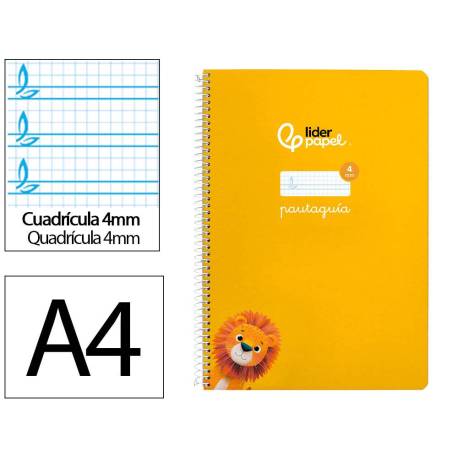CUADERNO ESPIRAL LIDERPAPEL DI N A4 PAUTAGUIA TAPA BLANDA 80H 75 GR CUADRO PAUTADO 4MM COLOR AMARILLO