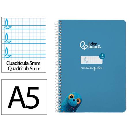 CUADERNO ESPIRAL LIDERPAPEL DI N A5 PAUTAGUIA TAPA DURA 80H 90 GR CUADRO PAUTADO 5MM COLOR AZUL