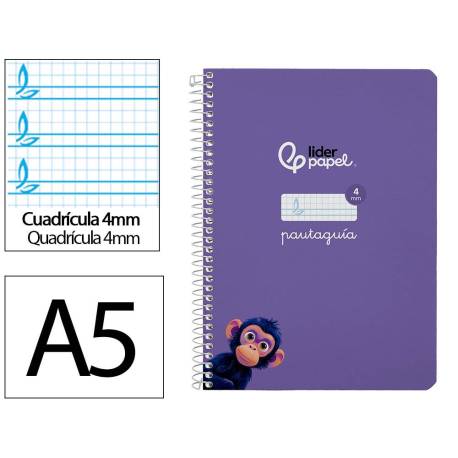 CUADERNO ESPIRAL LIDERPAPEL DI N A5 PAUTAGUIA TAPA BLANDA 40H 75 GR CUADRO PAUTADO 4MM COLOR LILA