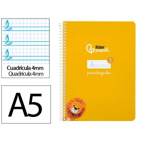 CUADERNO ESPIRAL LIDERPAPEL DI N A5 PAUTAGUIA TAPA BLANDA 40H 75 GR CUADRO PAUTADO 4MM COLOR AMARILLO