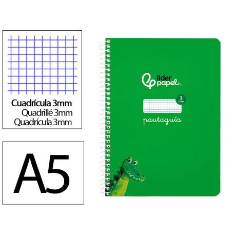 CUADERNO ESPIRAL LIDERPAPEL DI N A5 PAUTAGUIA TAPA BLANDA 40H 75 GR CUADRO PAUTADO 3MM COLOR VERDE